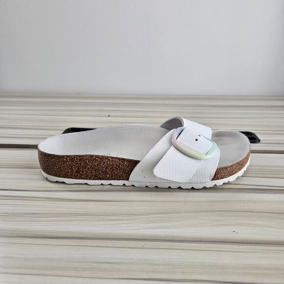 Birkenstock White Leather Rainbow Madrid Big Buckle Sandal Size 38 - Picture 2 of 8